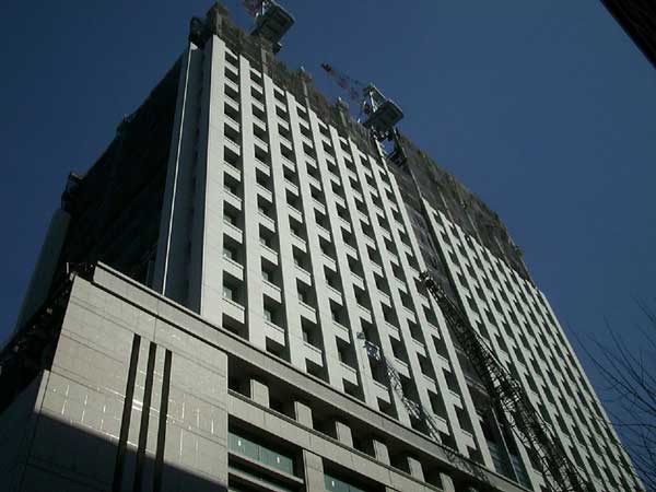 Meiji Yasuda Seimei building facade construction side angle