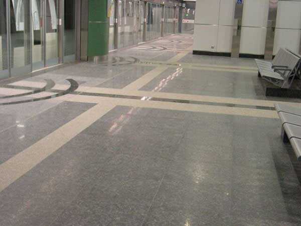 Sengkang MRT interior granite flooring, Crystal Black and Verde Fontaine.